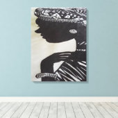 Inkt hand getrokken Zwart-wit Afrikaanse Vrouw Canvas Afdruk (Insitu (Houten vloer))