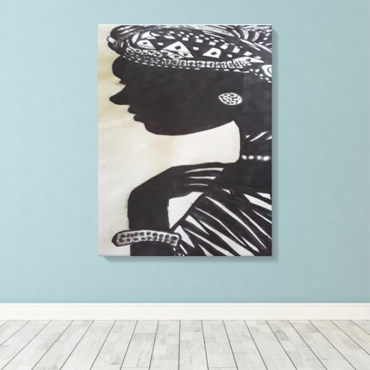 Inkt hand getrokken Zwart-wit Afrikaanse Vrouw Canvas Afdruk (Insitu (Houten vloer))