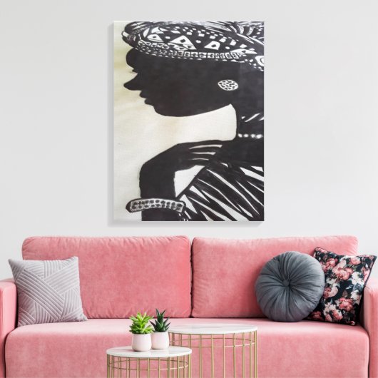 Inkt hand getrokken Zwart-wit Afrikaanse Vrouw Canvas Afdruk (Insitu (Woonkamer))