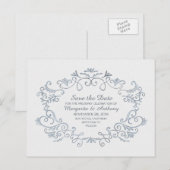 Inkt handgetekende bloemen  Save the date Aankondigingskaart (Voorkant / Achterkant)