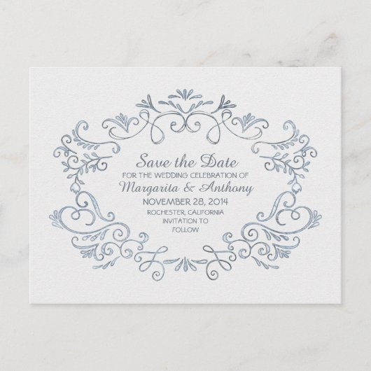 Inkt handgetekende bloemen  Save the date Aankondigingskaart (Voorkant)