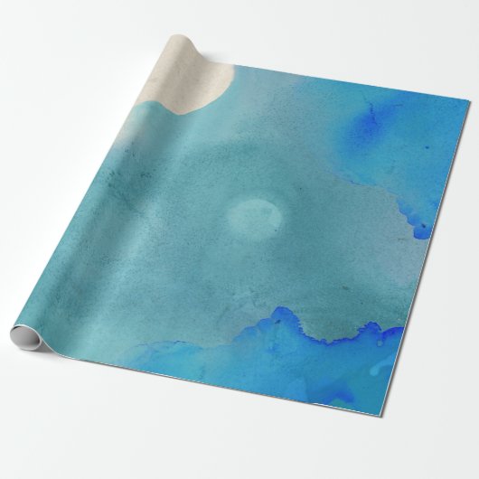 Inkt indigo blue aquarelle waterverf kraft oceaan cadeaupapier (Uitgerold)