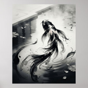 Inkt Koi Kwast Vijver Poster