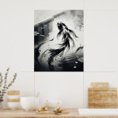 Inkt Koi Kwast Vijver Poster (Keuken)
