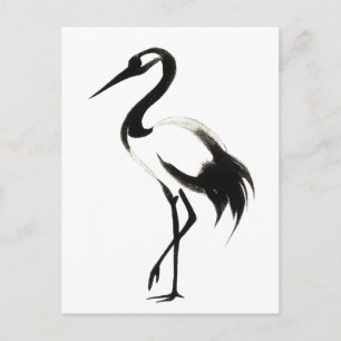 Inkt Kraanvogel Illustratie - Zen Penseelontwerp o Briefkaart