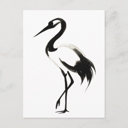 Inkt Kraanvogel Illustratie - Zen Penseelontwerp o Briefkaart (Voorkant)