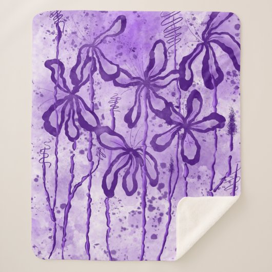 Inkt Lilies Violet Sky Sherpa Deken (Voorkant)