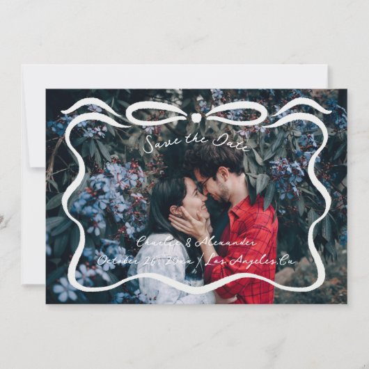 Inkt linten en boog foto save the date (Voorkant)