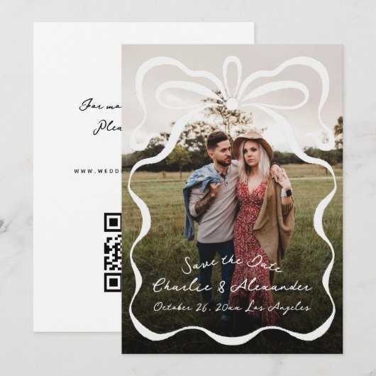 Inkt linten en boog foto save the date (Voorkant / Achterkant)