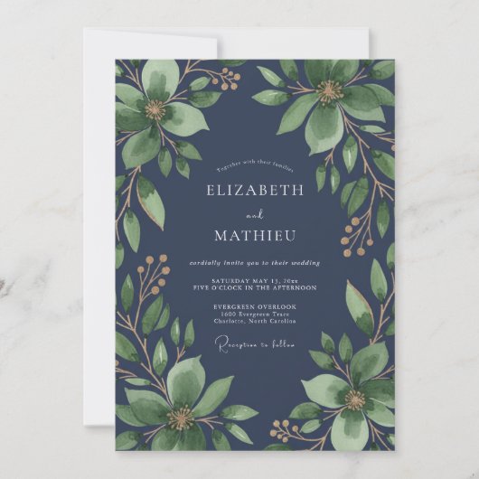 Inkt Magnolia Blad Bruiloft Kaart (Voorkant)