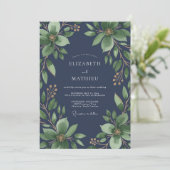 Inkt Magnolia Blad Bruiloft Kaart (Staand voorkant)