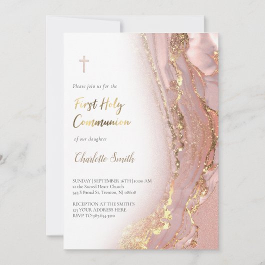 inkt marmer | meisje eerste communie kaart (Voorkant)