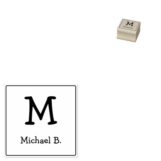 Inkt monogram en naam met afgerond vierkant rubberstempel (Gestempeld)