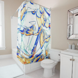 Inkt, nr., afbeelding met oranje, blauwe cyaanvlek douchegordijn