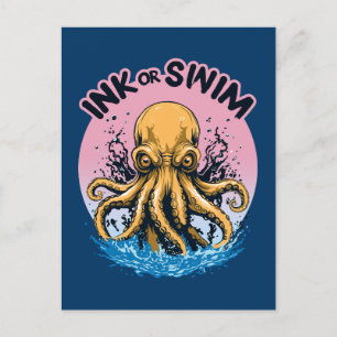 Inkt of zwemmen Octopus Tattoo Quote Briefkaart