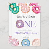 inkt Paars Blauw Donut 1e verjaardag Partij Kaart (Voorkant / Achterkant)