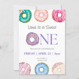 inkt Paars Blauw Donut 1e verjaardag Partij Kaart