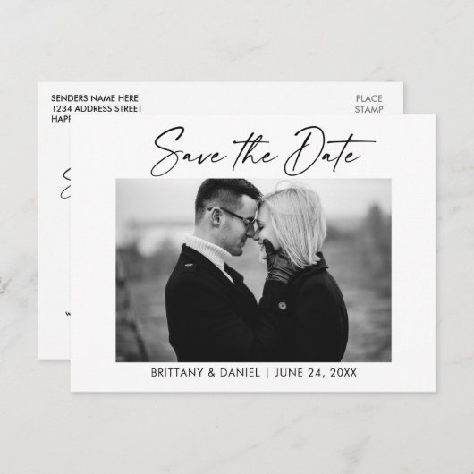 Inkt Pen Calligrafie zwart en wit sparen de datum Briefkaart (Voorkant / Achterkant)