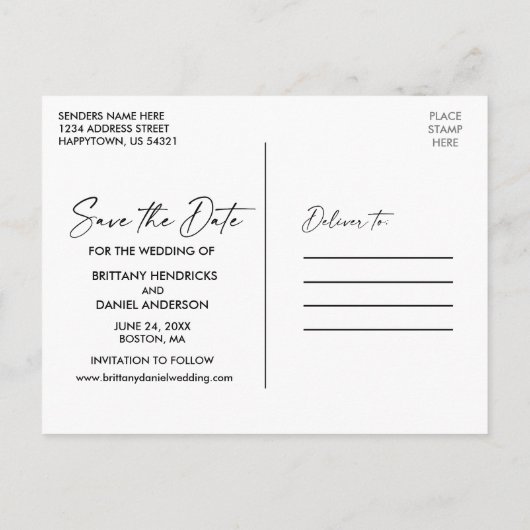 Inkt Pen Calligrafie zwart en wit sparen de datum Briefkaart (Achterkant)