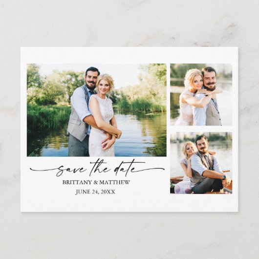 Inkt Pen Script Coupel 3 Foto opslaan Datum Briefkaart (Voorkant)