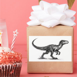 Inkt Raptor Minimalistische Dinosaurus Illustratie Rechthoekige Sticker