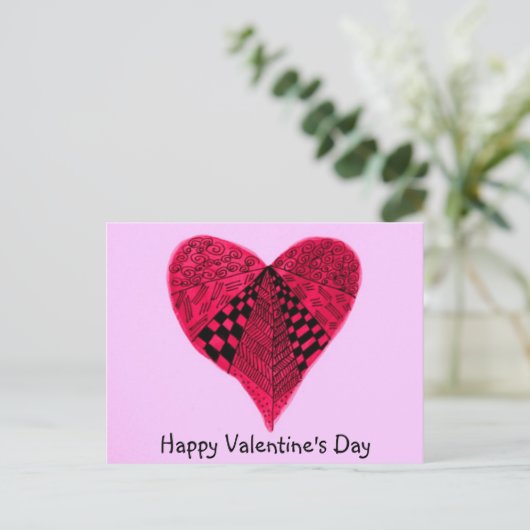 Inkt rode hand getrokken Valentijn Hart Feestdagenkaart (Staand voorkant)