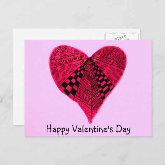 Inkt rode hand getrokken Valentijn Hart Feestdagenkaart (Voorkant / Achterkant)