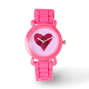 Inkt roze rood hart meisje horloge