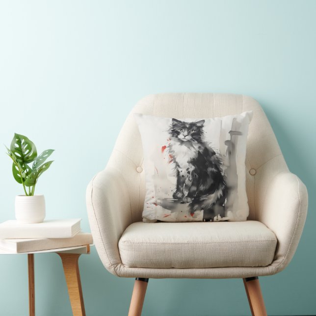 Inkt Schilderij Kitten Natuur Kussen (Stoel)