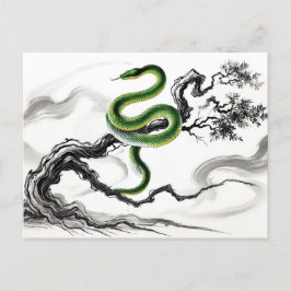 Inkt schilderij Sinuous Snake Coiled on Tree Feestdagenkaart