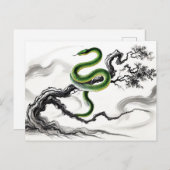 Inkt schilderij Sinuous Snake Coiled on Tree Feestdagenkaart (Voorkant / Achterkant)