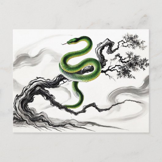 Inkt schilderij Sinuous Snake Coiled on Tree Feestdagenkaart (Voorkant)