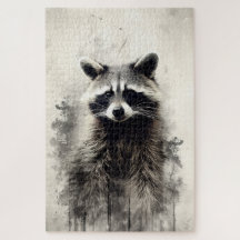 Inkt schilderij van een wasbeer puzzel