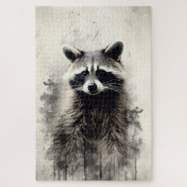 Inkt schilderij van een wasbeer puzzel