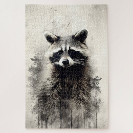 Inkt schilderij van een wasbeer puzzel (Verticaal)