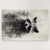 Inkt schilderij van een wasbeer puzzel legpuzzel (Horizontaal)
