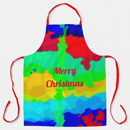 Inkt Splash Kleurrijke Kunst Vrolijk Kerstmis Rood Schort (Voorkant)