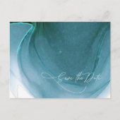 Inkt Stroom Wedding sparen de Datum Blauwgroen ID7 Aankondigingskaart (Voorkant)