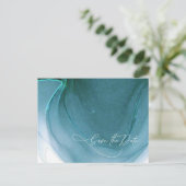 Inkt Stroom Wedding sparen de Datum Blauwgroen ID7 Aankondigingskaart (Staand voorkant)