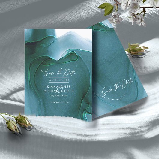 Inkt Stroom Wedding sparen de Datum Blauwgroen ID7 Save The Date