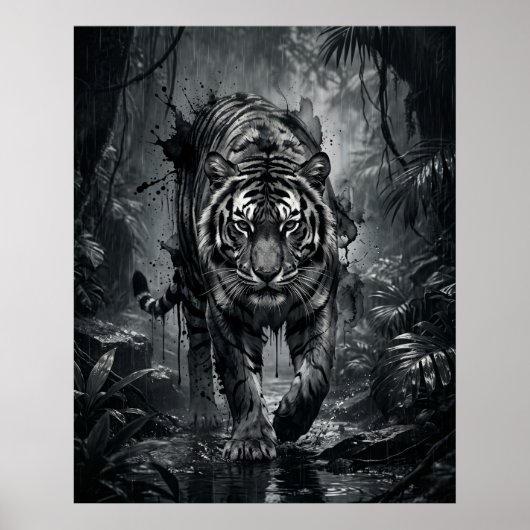 Inkt Tijger Jungle Storm Poster (Voorkant)