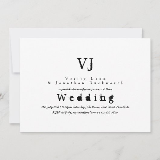 Inkt Typewriter bruiloft uitnodigingen Zwart Wit (Voorkant)