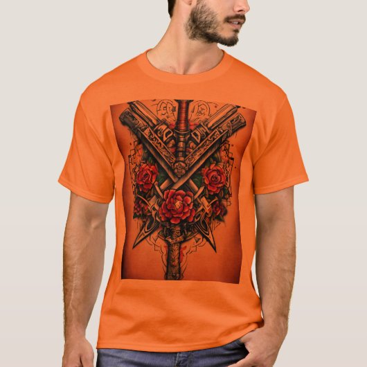 Inkt van bewapening: Dynamic Weapons Tattoo Design T-shirt (Voorkant)