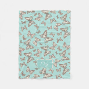 Inkt vlinderpatroon aqua blauwgroen met naam deken