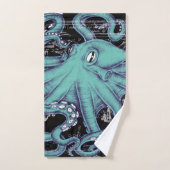 Inkt voor octopus Blauwgroen  kaart Bad Handdoek (Handdoek)