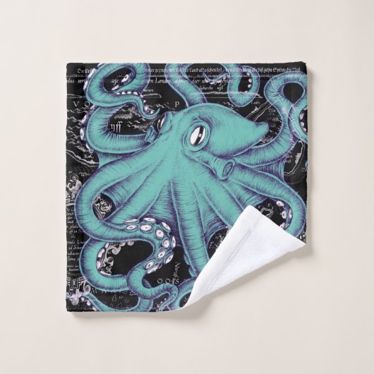 Inkt voor octopus Blauwgroen kaart Bad Handdoek (Wasdoekje)