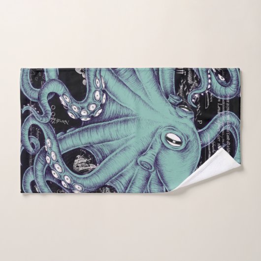 Inkt voor octopus Blauwgroen  kaart Bad Handdoek (Handdoek)