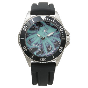 Inkt voor octopus Blauwgroen  kaart Horloge