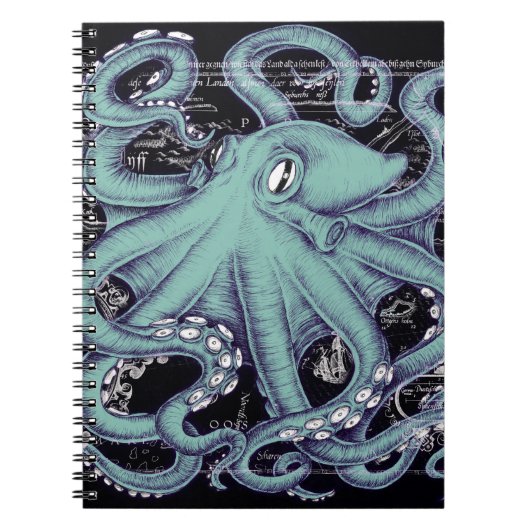 Inkt voor octopus Blauwgroen  kaart Notitieboek (Voorkant)