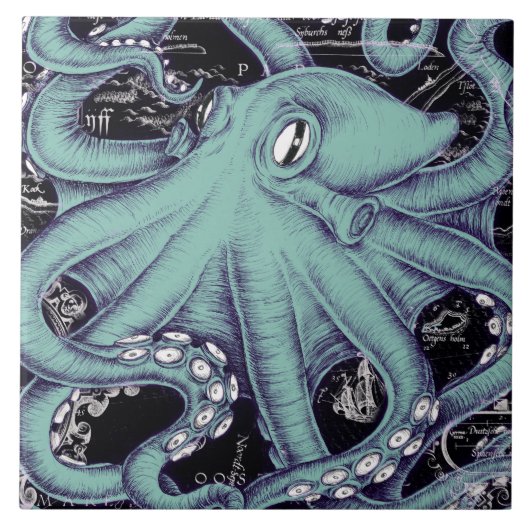 Inkt voor octopus Blauwgroen  kaart Tegeltje (Voorkant)